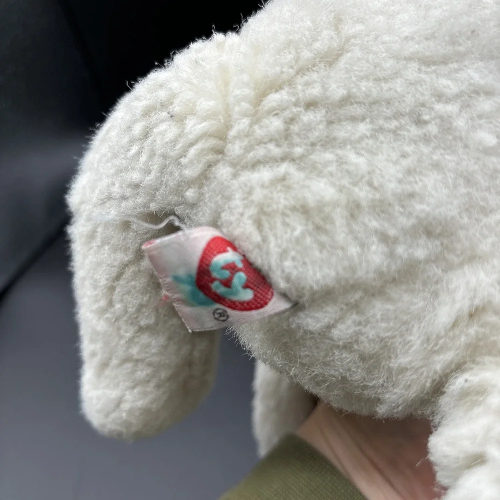 Vintage 1996 Ty Classic Crystal White Cat Plush Green Eyes Pink Bow Large 12